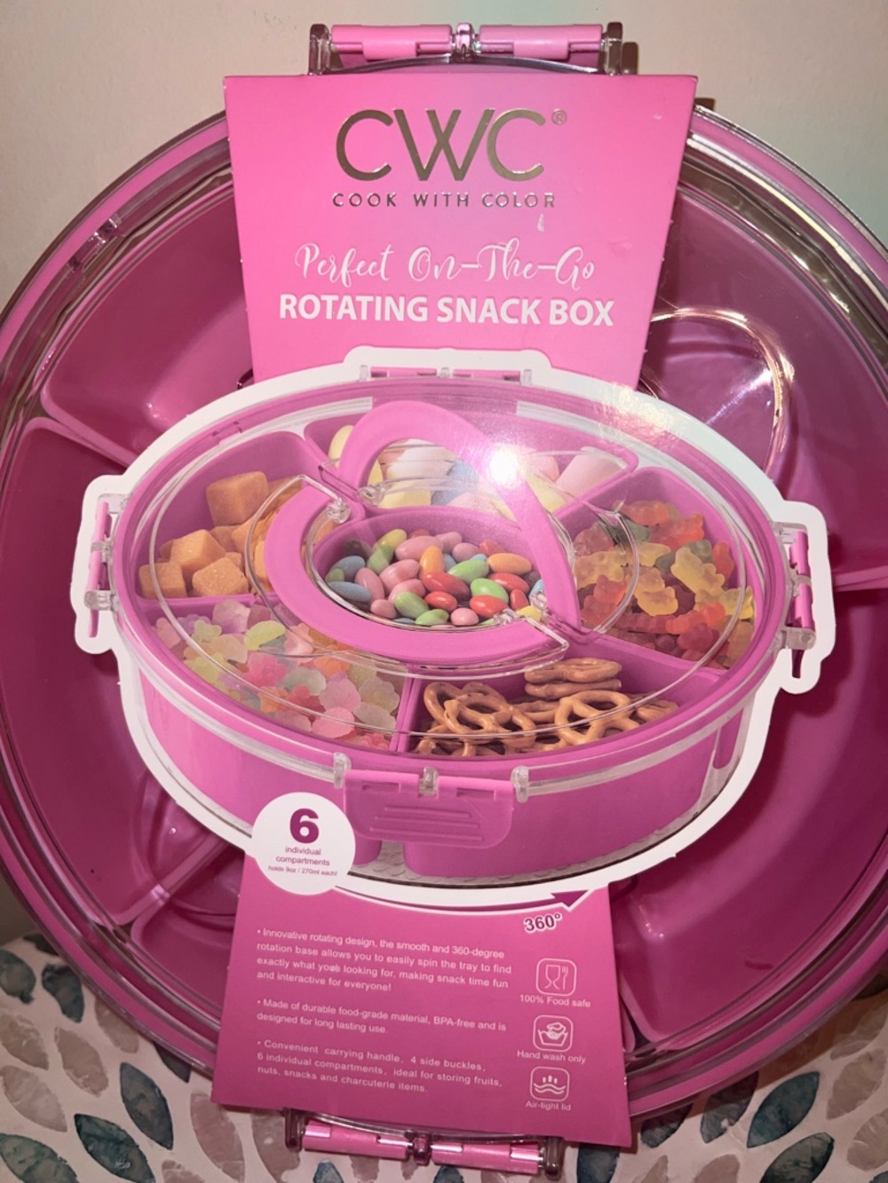 CWC Large Pink Rotating Snack Box 6 Compartment Lazy Susan New - Picture 6 of 7
